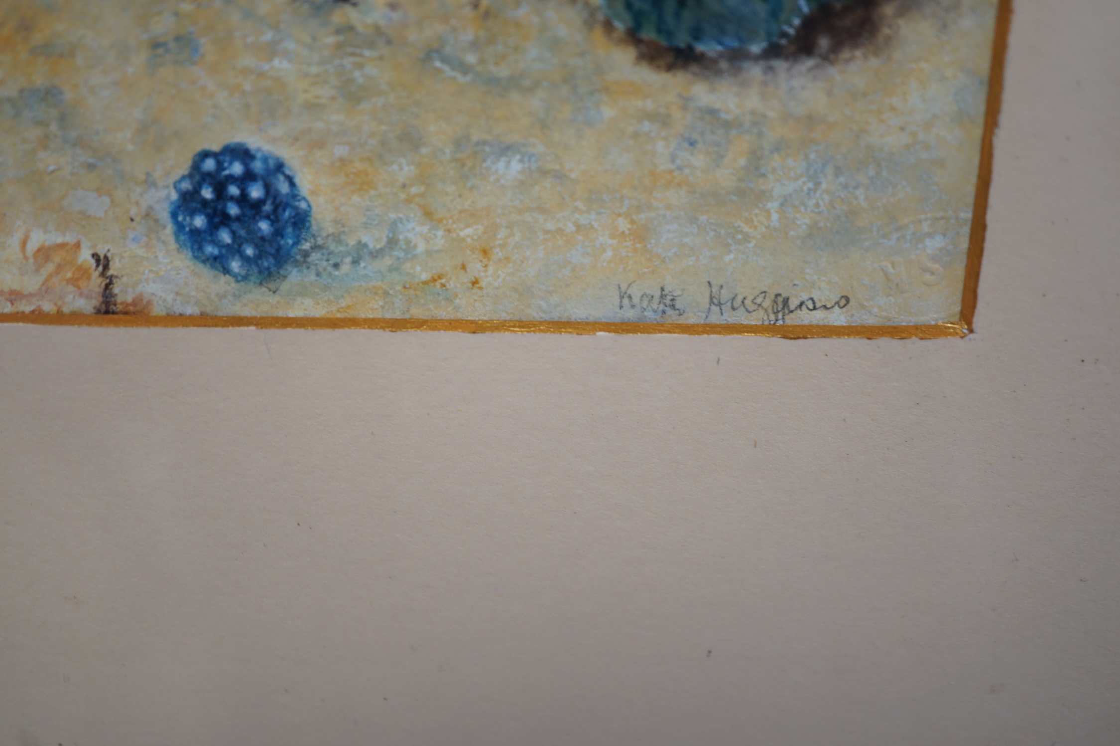 Kate Huggins, early 20th century, watercolour, Still life of apples, signed, 19 x 19cm, gilt framed. Condition - fair